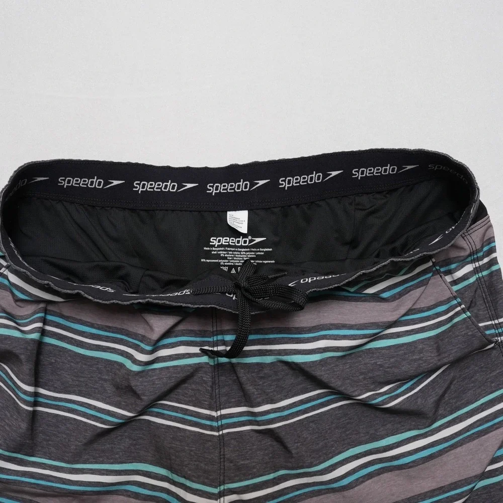 Speedo‎ Swim Shorts Mens XL Gray Multicolor Stripe Lined Drawstring Pocket